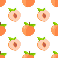 Cartoon seamless pattern of ripe peaches isolated on white background.