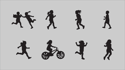 Silhouette Collection Children Playing, Running, and Cycling