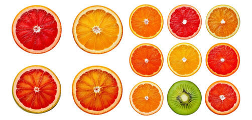 Colorful Citrus Fruits Arrangement on Black Background, Isolated on Transparent, white background