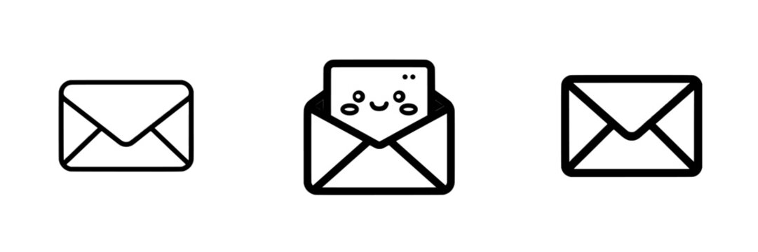 Modern simple flat design pictogram of a black single email update line icon for app logo ads web webpage button ui ux interface elements isolated on white background