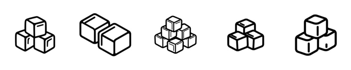 Obraz premium A simple outline of a single black sugar cube forms a thin line icon, representing breakfast food in a flat design pictogram for modern infographics, suitable for app logos, web buttons, and ui ux