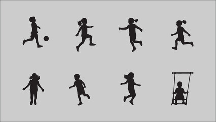 Silhouettes of Children Playing Active Kids, Sports, and Playtime Fun