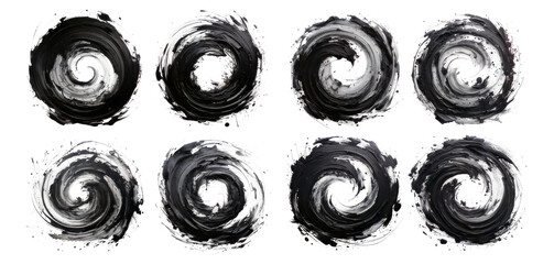 Swirling Black and White Abstract Paint Patterns for Creative Designs, Isolated on Transparent, white background