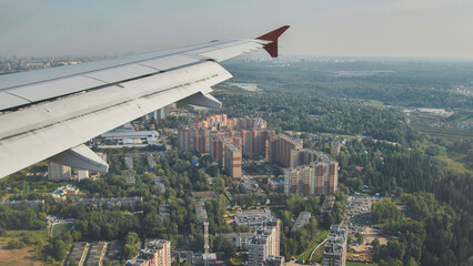 Aerial view of Zelenograd administrative district revealing residential buildings, schools, and...
