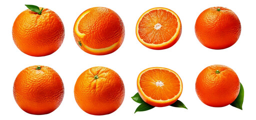 Fresh and Juicy Orange Fruits Displayed in Various Arrangements, Isolated on Transparent, white background
