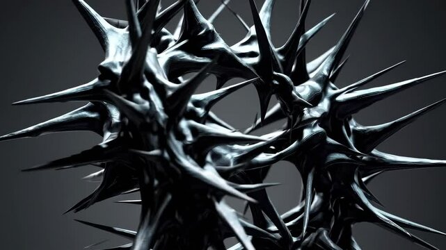 Abstract sculpture with sharp protrusions featuring dramatic lighting and intricate textures