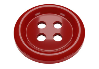 Isolated Classic Red Button with Four Holes, Detailed Texture and Stitching Pattern