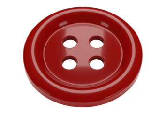 Isolated Classic Red Button with Four Holes, Detailed Texture and Stitching Pattern