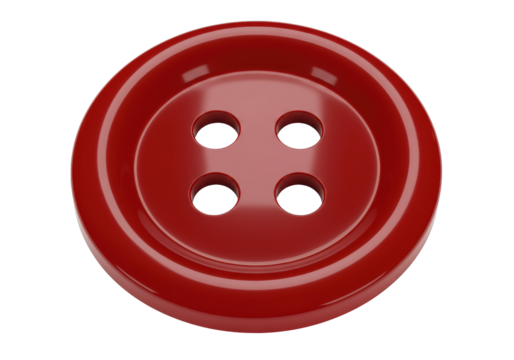 Isolated Classic Red Button with Four Holes, Detailed Texture and Stitching Pattern