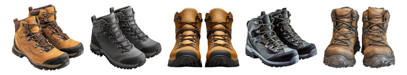 Durable Hiking Boots for Outdoor Adventures and Trail Exploration, Isolated on Transparent, white background