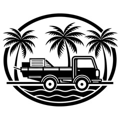 Truck with palm trees isolated on white background