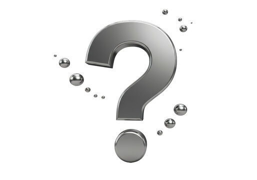 Isolated Metallic Question Mark Surrounded by Bubbles