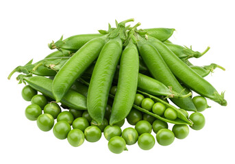 Isolated Pile of Fresh Green Peas in Pods and Loose Peas