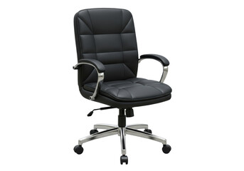 Isolated Black Leather Office Chair with Armrests