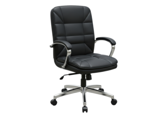 Isolated Black Leather Office Chair with Armrests