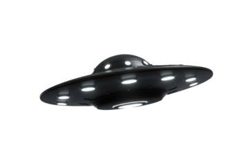 Isolated Sleek Black UFO Hovering Silently