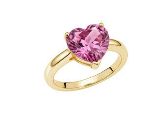 Isolated Gold Ring with Heart Shaped Pink Gemstone