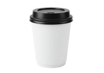 Isolated White Paper Coffee Cup with Black Lid