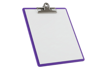 Isolated Purple Clipboard with Blank White Paper