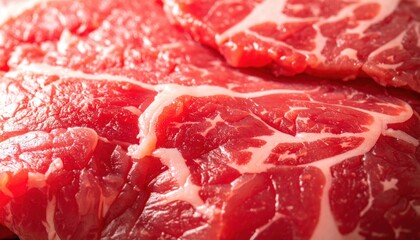 Close up Detailed View of Fresh Raw Red Meat Slices Ready for Cooking Gourmet Dish