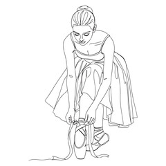 Ballerina Tying Pointe Shoes Single Line Drawing ribbons