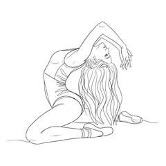 Ballerina Line Drawing Woman Flexible Pose Long Hair