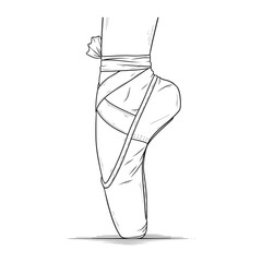 Ballerina Pointe Shoe Line Drawing Black White Foot Ankle Ribbon © MD. SHABUZ RAYHAN