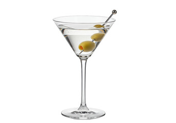 Isolated Classic Martini Cocktail with Olives