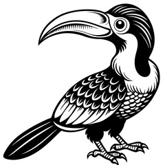 Obraz premium Black and white illustration of a toucan isolated on white background