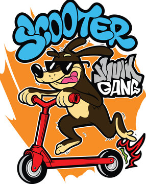 Cool Dog on Scooter Skunk Gang T-shirt stickers design