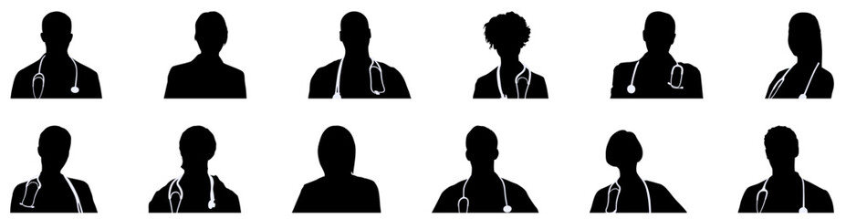 Male and female doctor avatar icons silhouette bundle