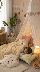 child peacefully sleeping on a cozy bed