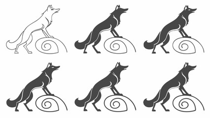 Wolf Graphic Illustration Logo Symbol Standing on Swirl Animal Wildlife Nature Power Spirit Design