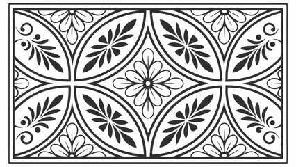 Decorative floral pattern with leaves elegant vintage style black and white line art ornament design