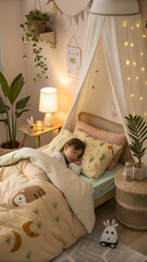 child peacefully sleeping on a cozy bed