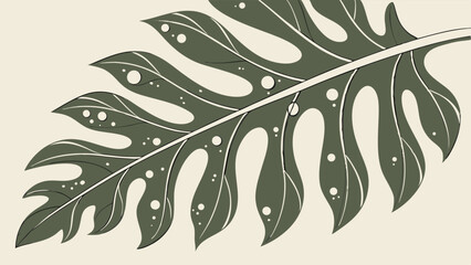 Large dark green tropical leaf with natural holes and pattern, botanical nature background texture, close up view