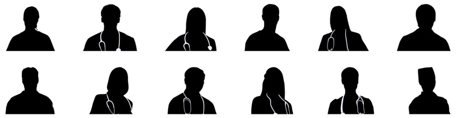 Male and female doctor avatar icons silhouette bundle