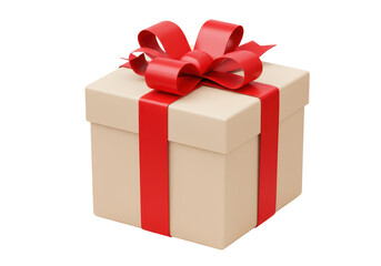 Isolated Beige Gift Box with Red Ribbon
