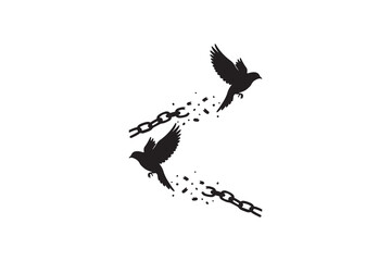 Birds Breaking Chains Silhouette Illustration Freedom Birds Flying from Chains Vector