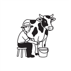man milking cow
