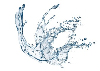 白背景に飛び散った抽象的な青い水しぶきの3dイラスト