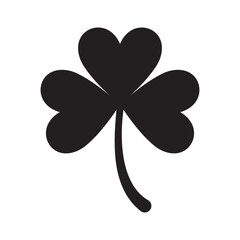 Black silhouette vector of a three leaf clover with heart shaped leaves.