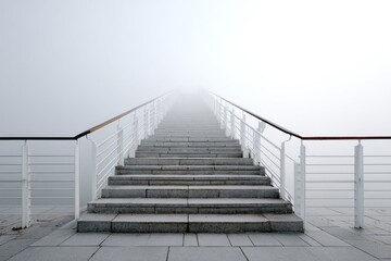 Fototapeta premium Foggy staircase leading to an unknown destination with a serene atmosphere and soft lighting