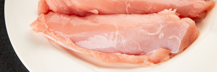 Rabbit raw meat fillet dietary fresh delicious gourmet food background on the table rustic food top view copy space keto and paleo diet