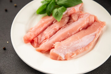 Rabbit raw meat fillet dietary fresh delicious gourmet food background on the table rustic food top view copy space keto and paleo diet