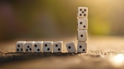 Dice tower teeters, risk and chance evident.