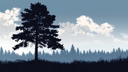 Majestic pine tree silhouetted against a serene sky