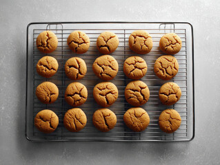 An empty wire cooling rack cooling freshly baked cookies