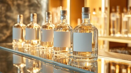 Bottled dreams elegant liquor lined up awaiting revelry with warm reflective