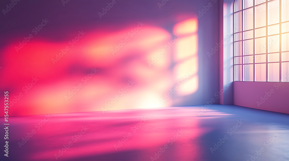 Poster empty room filled with soft light creating pink and blue hues architectural interior space shows ref